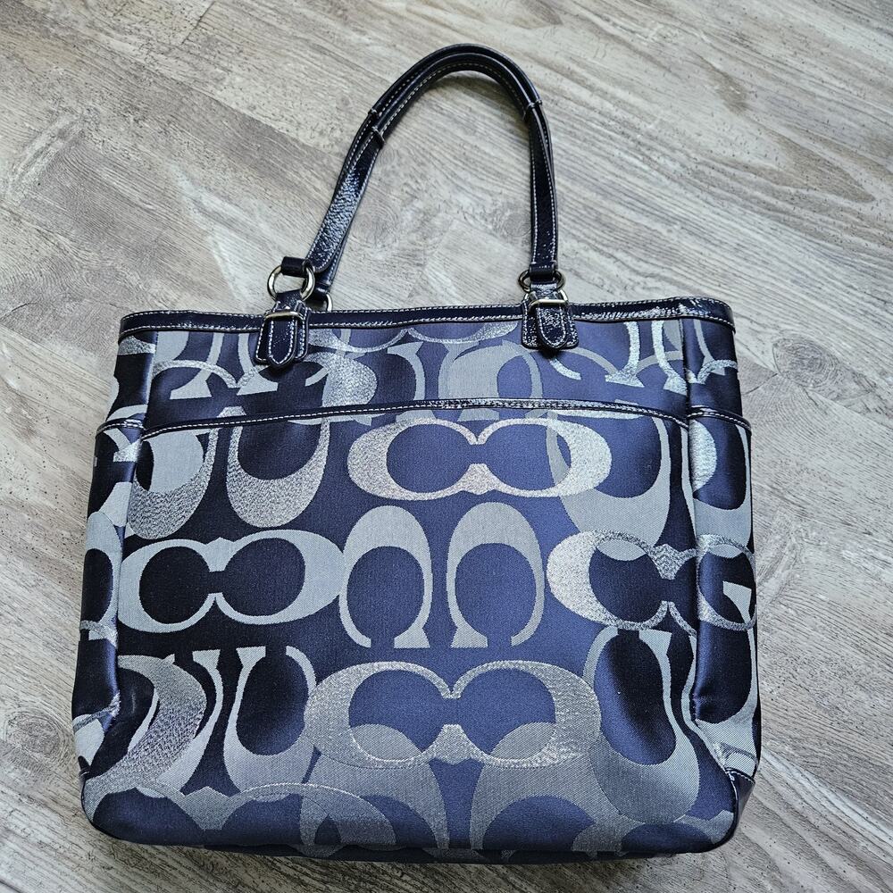 Coach Optic Signature‎ C Logo Tote Bag Large Patent Blue Silver F19675 Art Purse - Picture 5 of 16